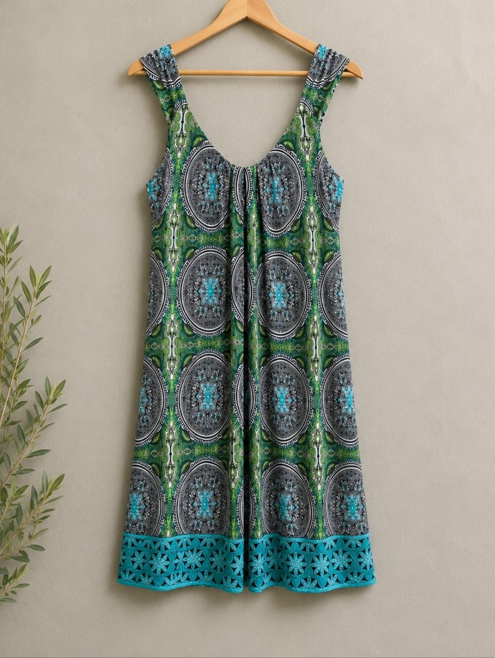 Wisp by London Times Women's Size 16 Sleeveless Paisley Shift Dress Blue Green